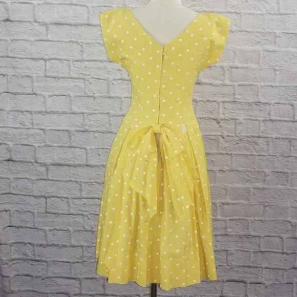 Vintage 50s Yellow Polkadot Pleated Swing Dress